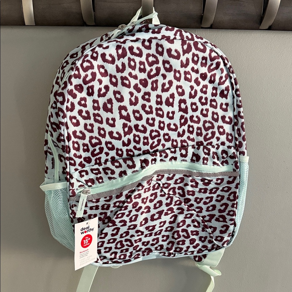 Deal‎ Worthy Backpack Blue Burgundy Leopard 15" Laptop NWT